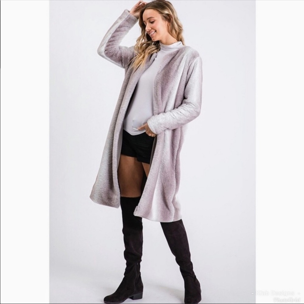 Faux fur open front coat